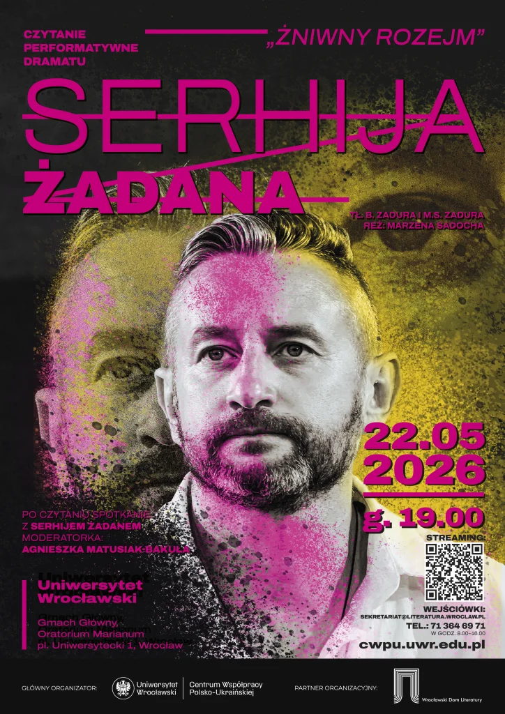 Plakat wydarzenia: Czytanie performatywne dramatu Żniwny Rozejm, Serhija Żadana